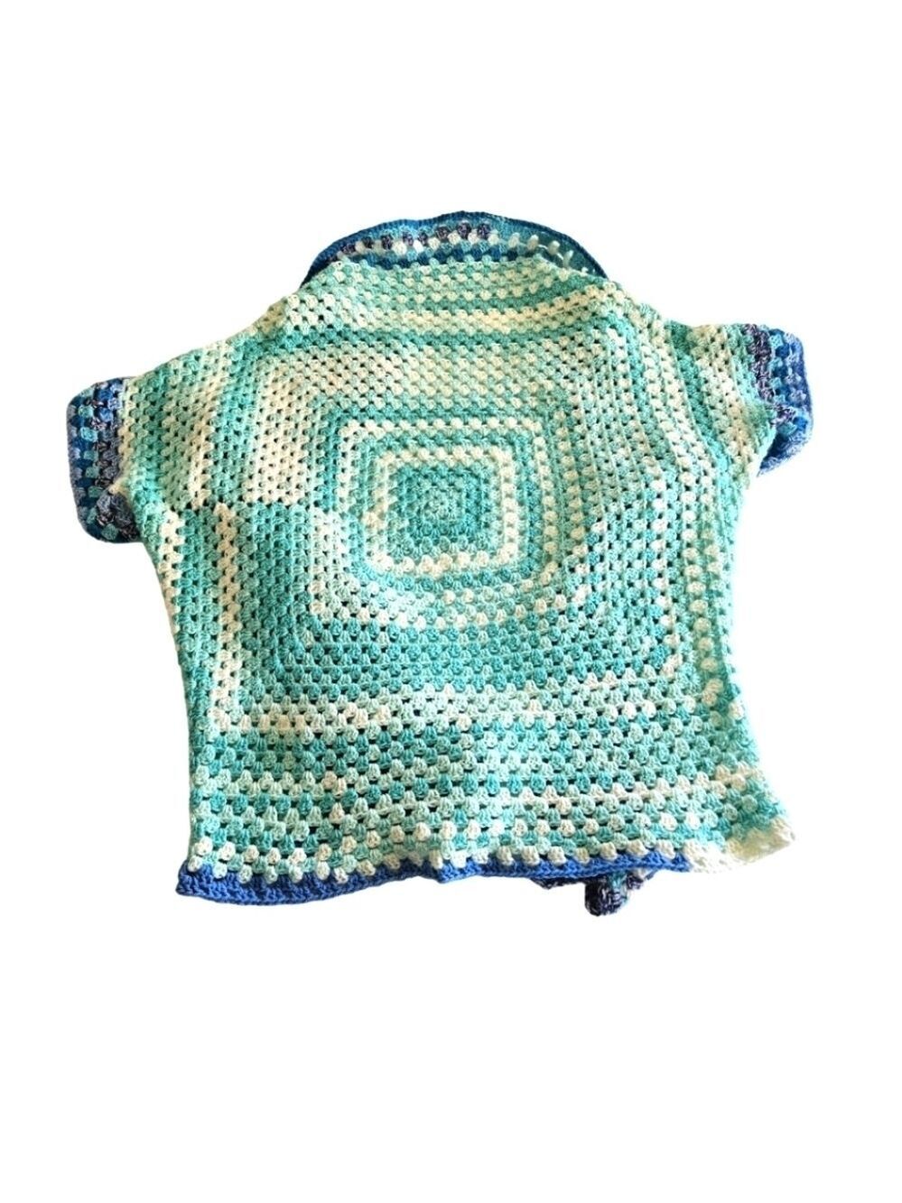 Handcrafted Crochet Asymmetrical Sweater Blue Granny Square